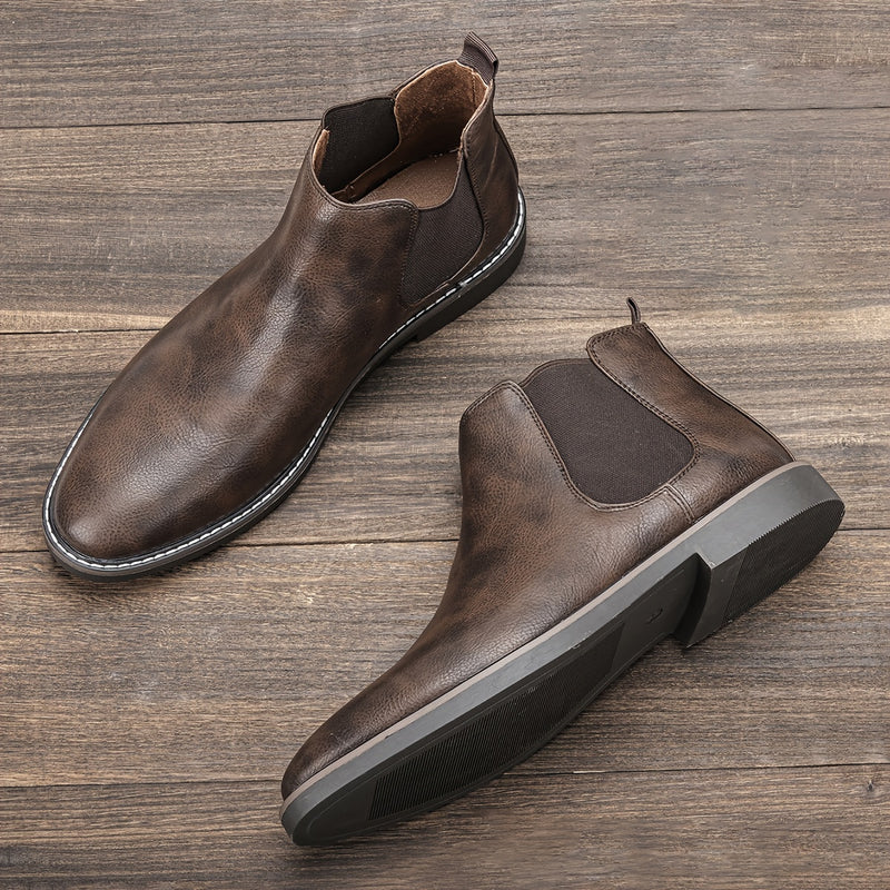 Men'S Chelsea Ankle Boots - Size 40-46, Brown Faux Cover with Black Elastic Band, Pointed Toe, TPR Sole, Ideal for Casual Wear and Vacation