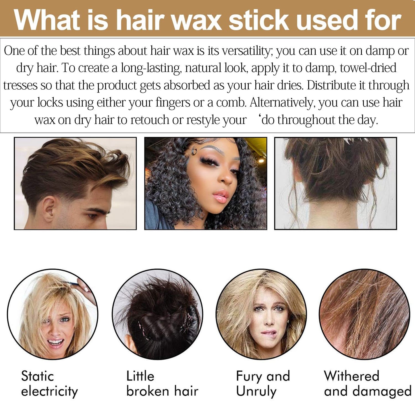 Hair Wax Stick, Flyaways Hair Styling Wax for Edge Control and Taming Youngsters' Hair