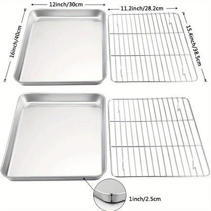 1pc Baking Sheet And Rack, Stainless Steel Cookie Sheet, Baking Pan Tray with Cooling Rack, Toxic & Healthy, Free & Dishwasher Safe, for Outdoor Picnic Party BBQ Accessories Kitchen Accessories