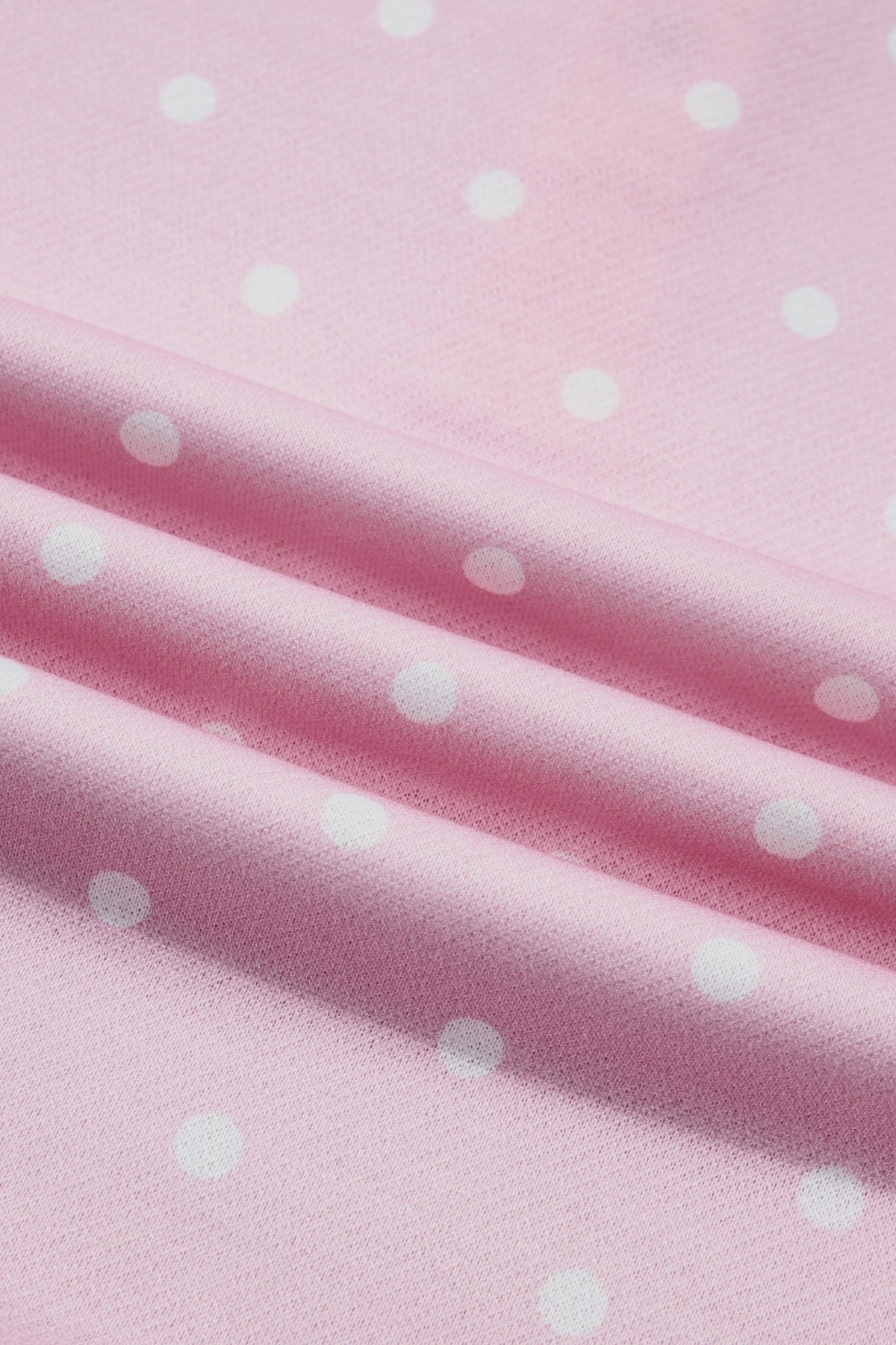 Pink Polka Dot Print Metal Button Collar Casual Pullover Sweatshirt