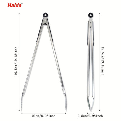 1pc 18inch Food Tongs Stainless Steel Silicone Heat Resistant Tongs Bread Clamp Salad Clip Outdoor Camping Picnic Hiking, Cookware Barbecue Tool Accessories