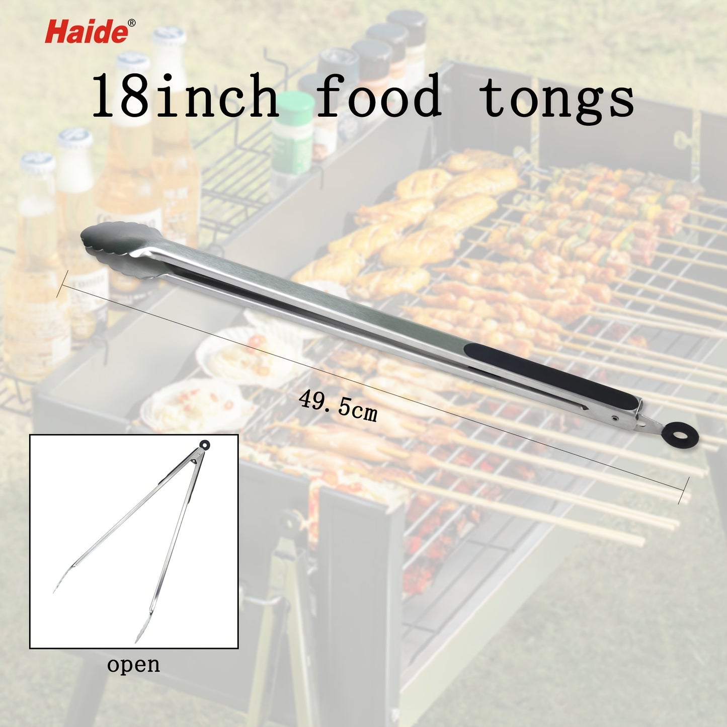 1pc 18inch Food Tongs Stainless Steel Silicone Heat Resistant Tongs Bread Clamp Salad Clip Outdoor Camping Picnic Hiking, Cookware Barbecue Tool Accessories