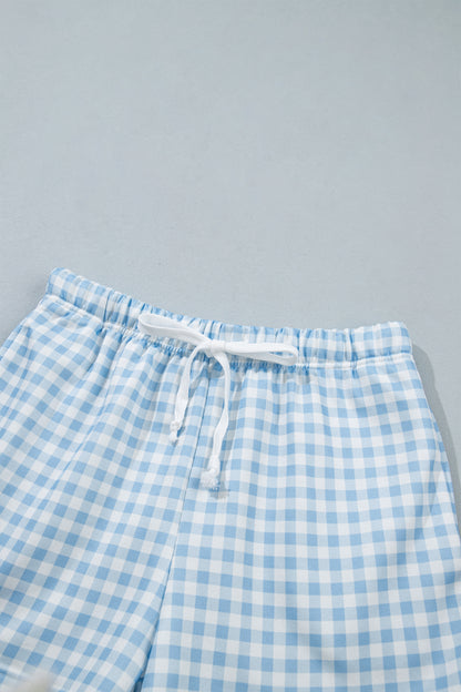 Yellow Plaid Baggy Pullover Drawstring Casual Shorts 2pcs Outfit