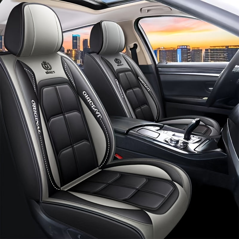 1pc PU Leather Car Seat Cover - Red & Black Design, Front Seat Protector for Sedan or SUV, Durable All-Season Cushion Mat with "Original" Print, Hand Wash or Dry Clean Only, Car Seat Protection | Modern Seat Cover | PU Leathe