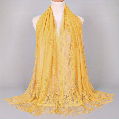 [Floral Lace Scarf With Tassels] Ladies Women's Floral Lace Scarf Shawl With Tassels, Soft Mesh Fringe Wraps Bridal Shawl For Wedding Evening Party Dresses
