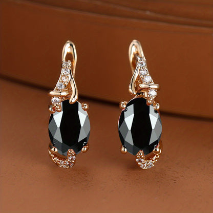 Women's 18K Gold Plated Blue Stone Stud Earrings - Elegant Round Oval Cut, Synthetic Cubic Zirconia, Copper Ear Needle - All-Season Jewelry | Trendy Design | Durable Plating