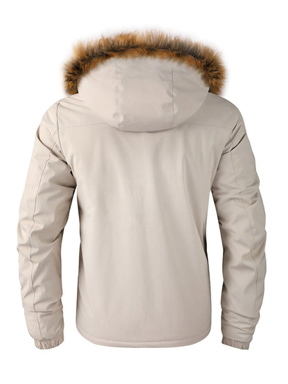 Men'S Winter Windbreaker Jacket with Warm Hood - Maroon Zip-Up Outdoor Coat, Stand Collar, Multiple Pockets, Casual Sporty Design for Cold Weather, Winter Jacket