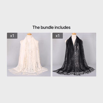[Floral Lace Scarf With Tassels] Ladies Women's Floral Lace Scarf Shawl With Tassels, Soft Mesh Fringe Wraps Bridal Shawl For Wedding Evening Party Dresses