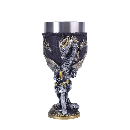 Medieval Flame Dragon Wine Cup, 7oz Stainless Steel, Reusable Insulated Drinkware, Gothic Novelty Gift, Vintage Flying Dragon Design, Hand Wash Only, Ideal for Family & Party Use