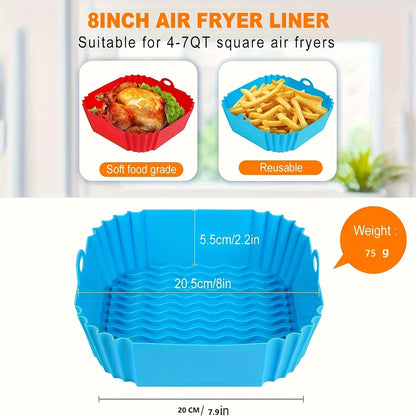 2pcs Square/rotundity Silicone Air Fryer Liner -8 Inches Reusable Air Fryer- Air Fryer Accessories - Air Fryer Insert for 4 to 7 QT Ovens And Microwave Accessories (red+blue), Air Fryer Oven Accessories, Chefman Air Fryer Acc