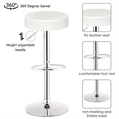 1pc Luxury Leather Bar Stool - Modern Chrome Base with Hydraulic Swivel & Round Cushion - Perfect for Counter Height Kitchen Dining