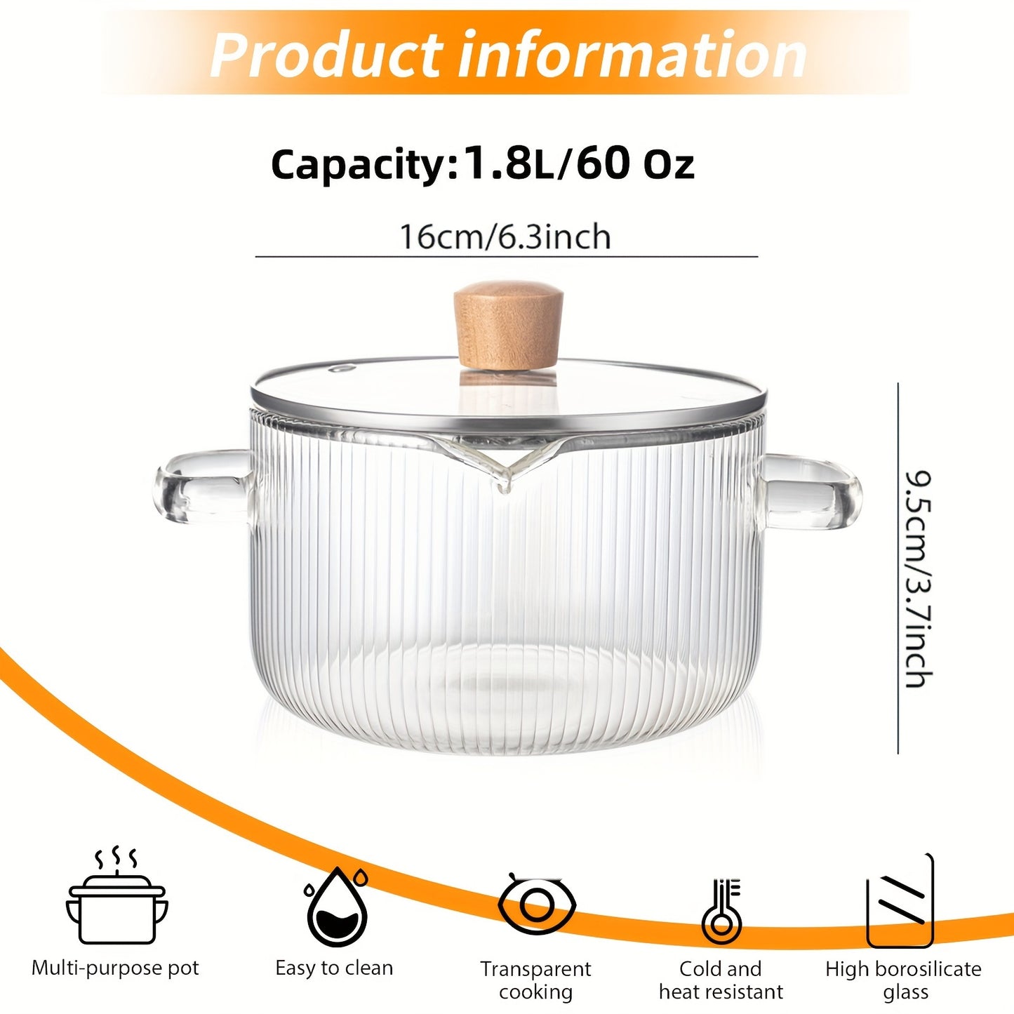 1pc, Glass Soup Pot, Glass Cooking Pot With Lid, Heat Resistant Borosilicate Glass Cookware, Stovetop Pot Set, Paella Pan Simmer Pot With Cover Safe For Soup, Milk