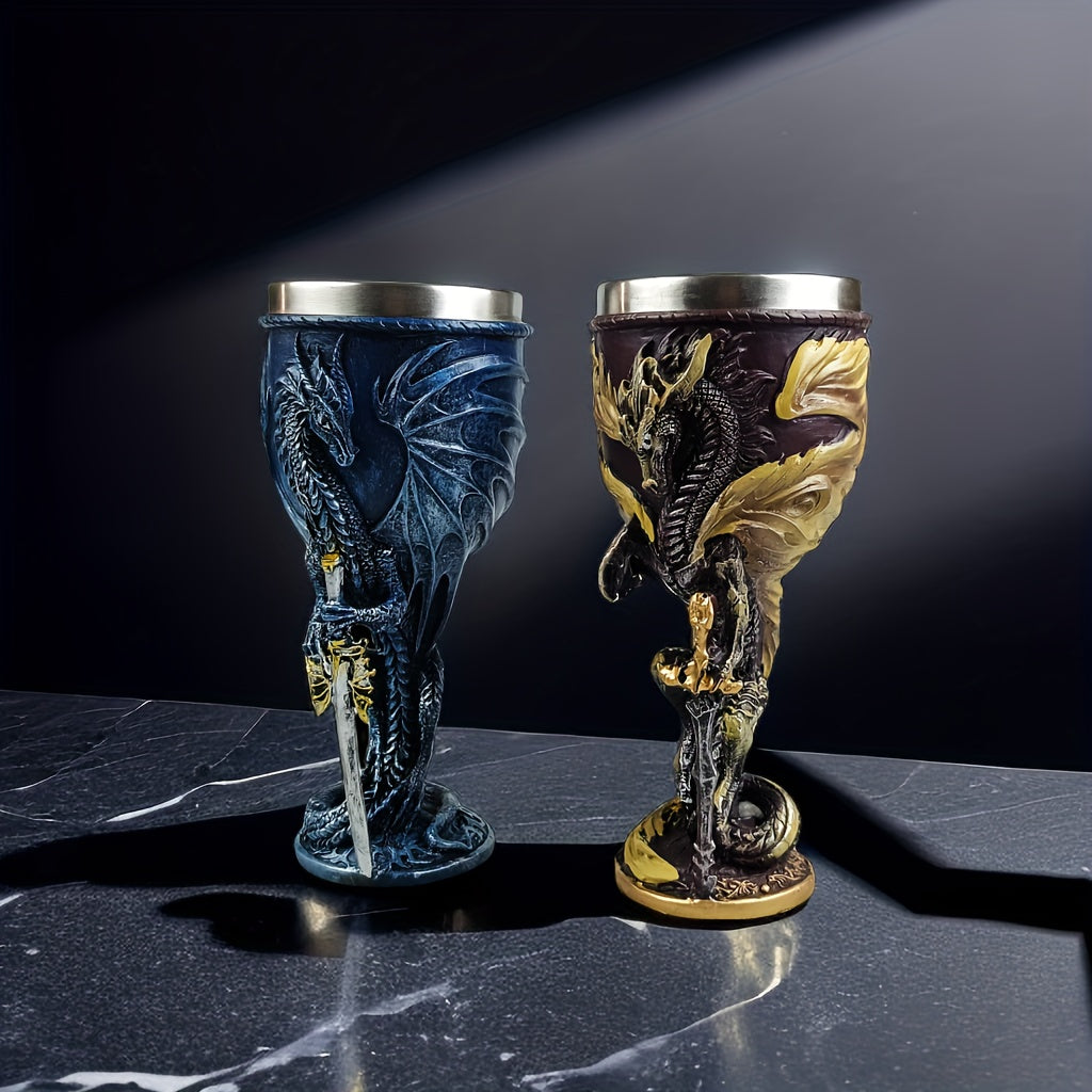 Medieval Flame Dragon Wine Cup, 7oz Stainless Steel, Reusable Insulated Drinkware, Gothic Novelty Gift, Vintage Flying Dragon Design, Hand Wash Only, Ideal for Family & Party Use