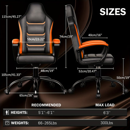 Ergonomic Computer Gaming Chair, Home Office Desk with PU Leather Lumbar Support, Height Adjustable Big and Tall Video Game, Swivel Wheels for Adults, Orange