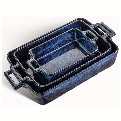 Vicrays 7-Piece Kitchen Bakeware Set, French Onion Soup Bowls With Handles, Soup Crocks for French Onion Soup, Cereal, Beef Stew, Chill, Pasta, Pot Pies, Microwave and Oven Safe (Blue)