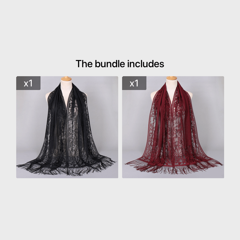 [Floral Lace Scarf With Tassels] Ladies Women's Floral Lace Scarf Shawl With Tassels, Soft Mesh Fringe Wraps Bridal Shawl For Wedding Evening Party Dresses