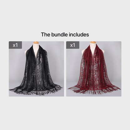 [Floral Lace Scarf With Tassels] Ladies Women's Floral Lace Scarf Shawl With Tassels, Soft Mesh Fringe Wraps Bridal Shawl For Wedding Evening Party Dresses