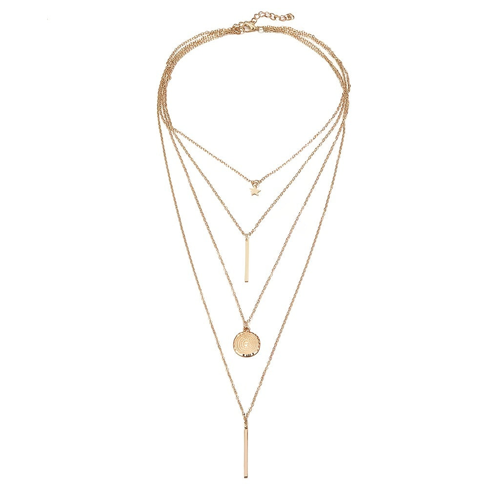 1 Fashion Layered Star Round Pendant Necklace For Women Women's Fine Jewelry Elegant Accessories Trendy