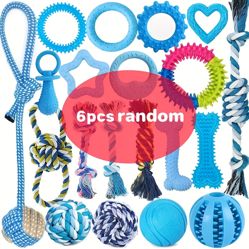 6/10/15pcs Random Style and Color Dog Chew Toys, Pet Toys for Teething, Entertainment, and Interaction, Puppy Chew Toy Pack with Knots, Rope Balls, and Spike Rings, Ideal Gift for Small Dogs
