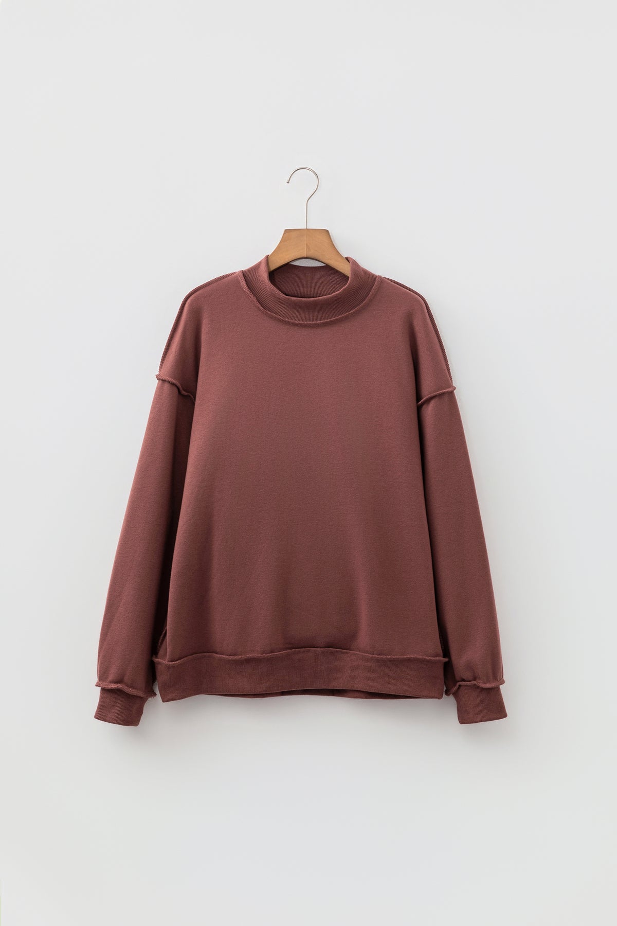 Light Pink Oversize Drop Shoulder Reversible Mock Neck Sweatshirt