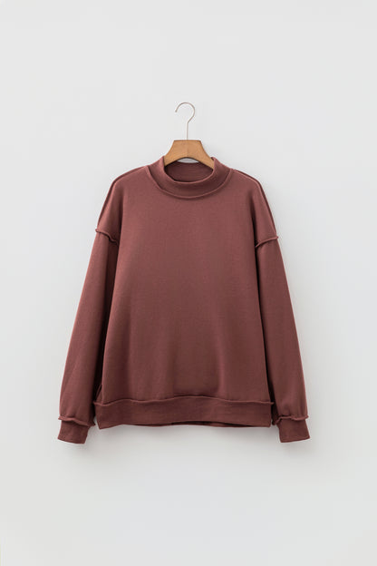 Light Pink Oversize Drop Shoulder Reversible Mock Neck Sweatshirt