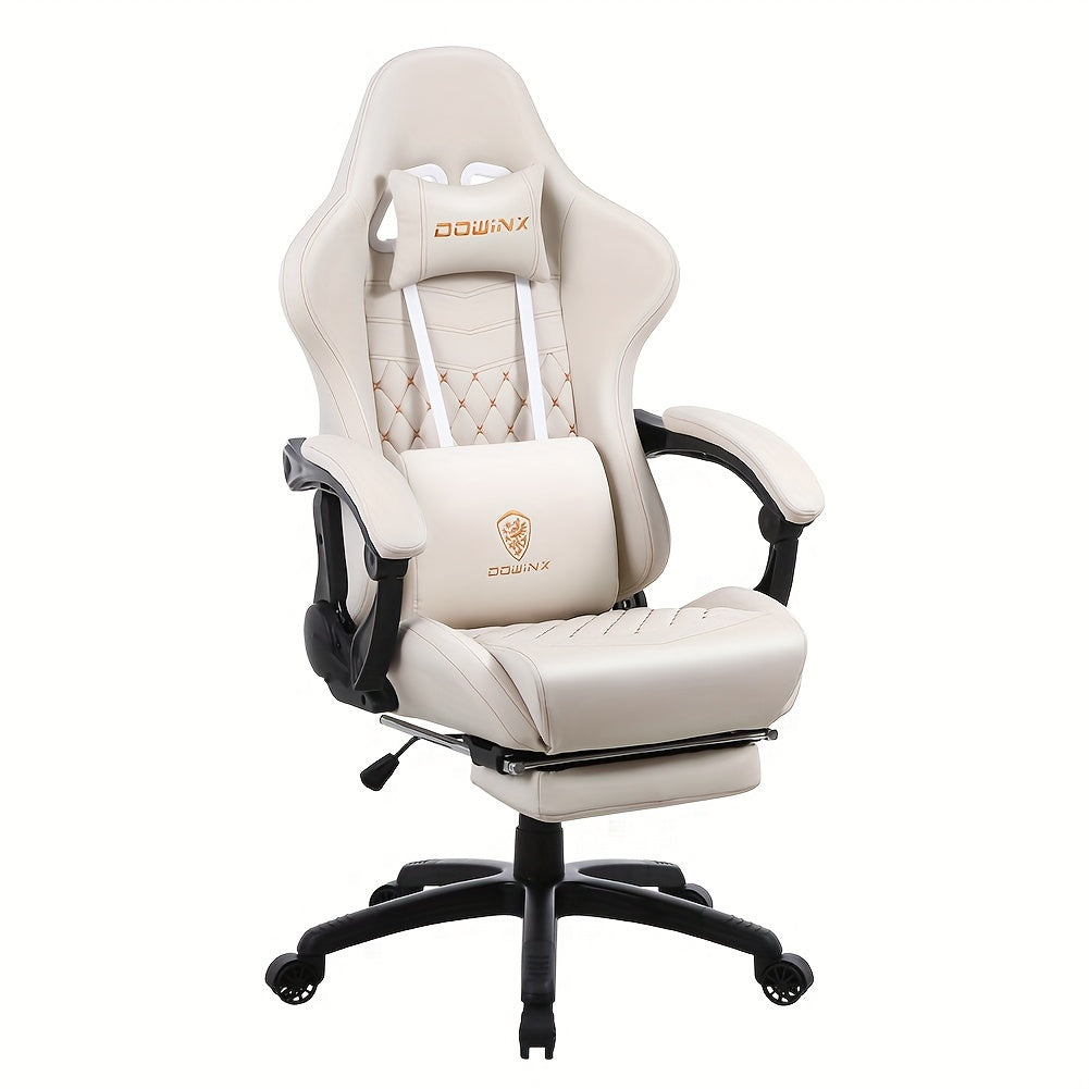 Dowinx Gaming Chair Office Desk Chair with Massage Lumbar Support, Vintage Style Task Chair PU Leather E-Sports Gamer Chair with Retractable Footrest
