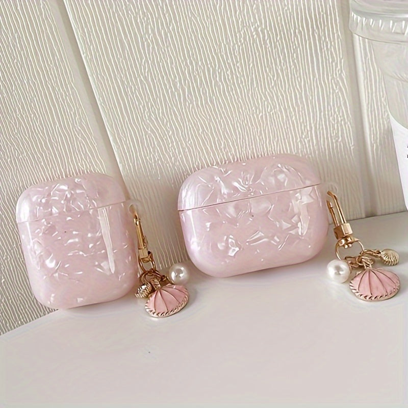 Pink Shell Pattern Case - Plus Shell Pendant, Durable Protective Case for AirPods Pro 2nd Gen, AirPod 1/2, AirPod 3