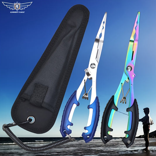 Saltwater Resistant Fishing Pliers with Split Ring Hook Removers, Lanyard & Sheath - Essential Fishing Gear Accessories for Easy Tackle Management