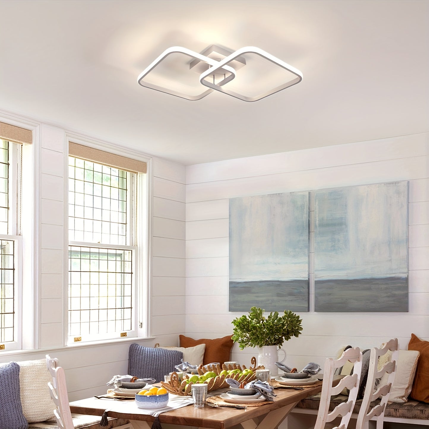 Modern Square Ceiling Light, LED Chandeliers, Aluminum Ceiling Light For Kitchen Dining Room Living Room Studio Office, 3000-6000K, Diameter Of Square Frame 11.42inch