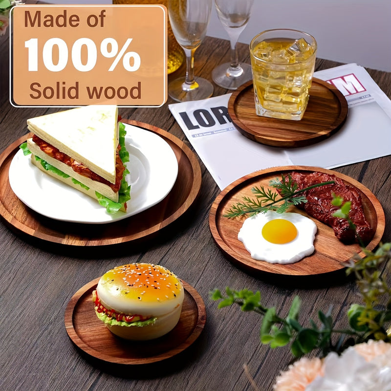 1pc Acacia Wood Plate, Round Wooden Serving Tray For Snacks, Fruits, Desserts, Rustic Dinnerware, Kitchen And Dining Accessories, Table Decors
