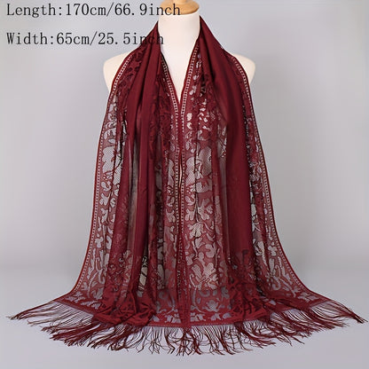 [Floral Lace Scarf With Tassels] Ladies Women's Floral Lace Scarf Shawl With Tassels, Soft Mesh Fringe Wraps Bridal Shawl For Wedding Evening Party Dresses