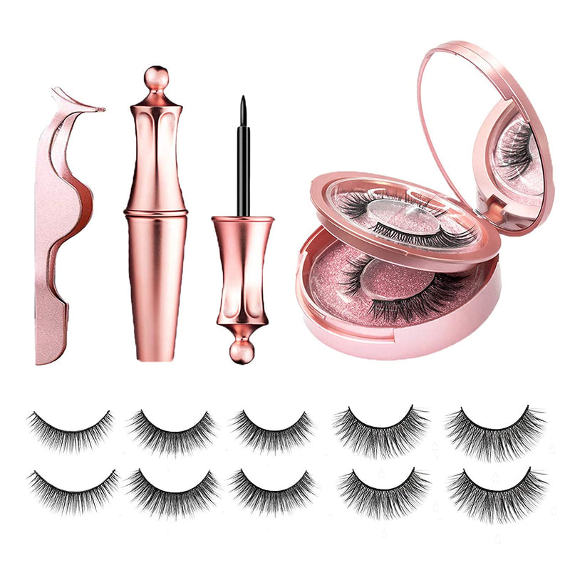 5 Pairs Magnetic Eyelashes And Eyeliner Kit Reusable 3D Magnetic False Lashes Extension No Glue Needed - Eyes Makeup Sets for Mother