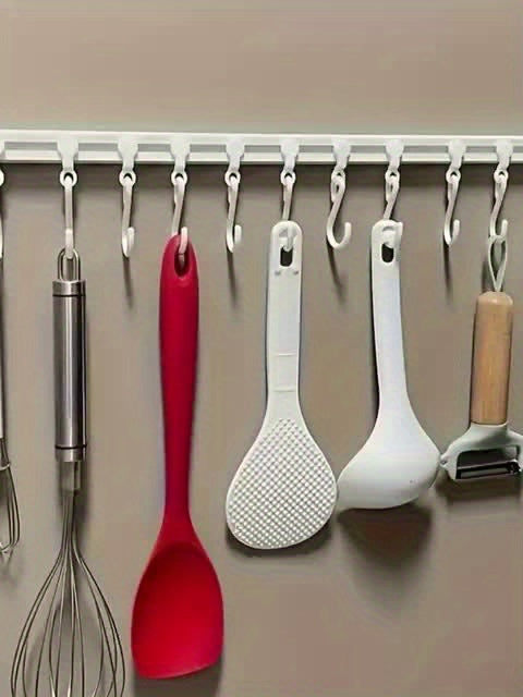 [No Drilling Storage Rack Sliding] Easy-Install Kitchen Storage Rack with Sliding Hooks - No Drilling Required, Adhesive Backing for Easy Organization, Utility Hooks
