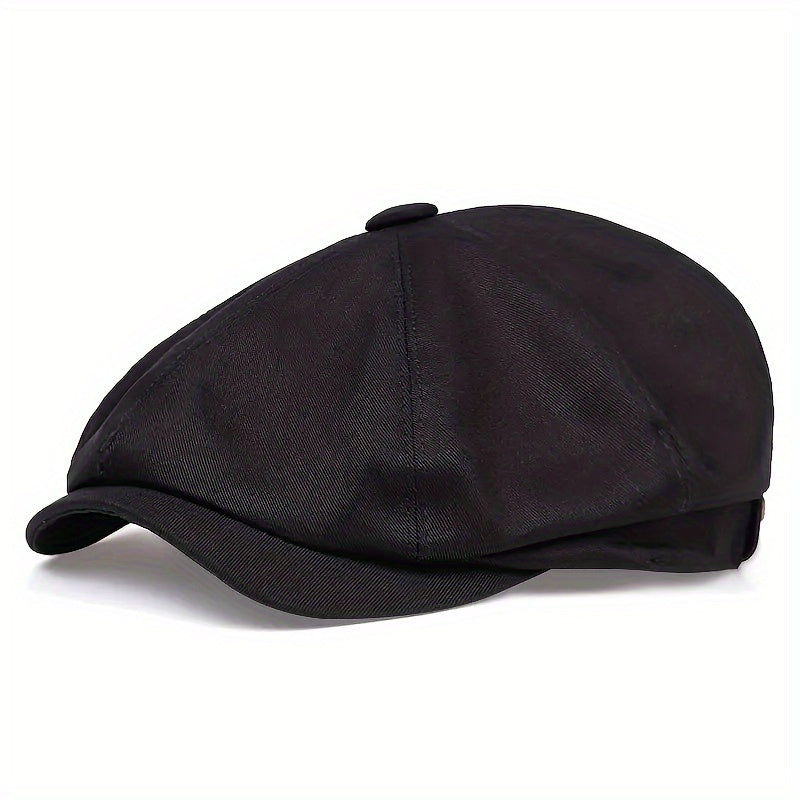 Men&Apos;S Retro Herringbone Flat Cap - Black Casual Beret with Vintage Style, Knitted Polyester, Perfect for Valentine&Apos;S Day, Everyday Headwear | Vintage Flat Cap | Knitted Texture