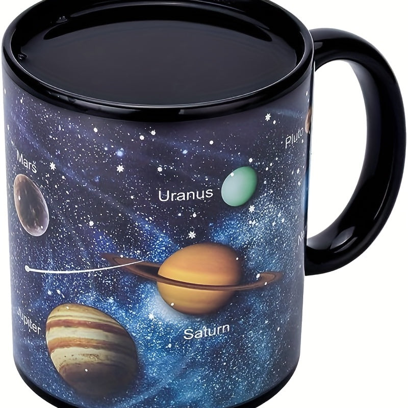 1pc Solar System Odyssey Heat-Sensitive Mug - A Color-Changing Cosmic Journey with Every Sip - Durable Ceramic Water Cup for Space Lovers, Perfect Summer to Winter Drinkware Gift