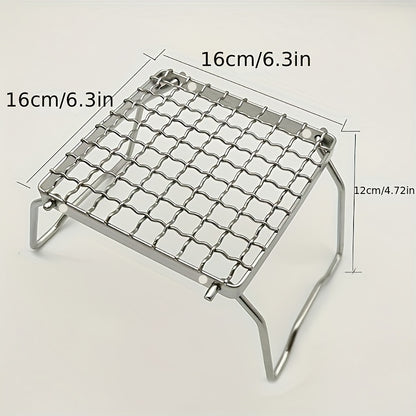 1pc, Mini BBQ Grill, Stainless Steel Portable Camping Pot Holder, Outdoor Camping Gas Stove Stand, Folding Grill Wood Stove Stand, BBQ Accessories, Grill Accessories