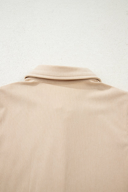 Dearlovers Oatmeal Corduroy Half Button Collared Long Sleeve Mini Dress