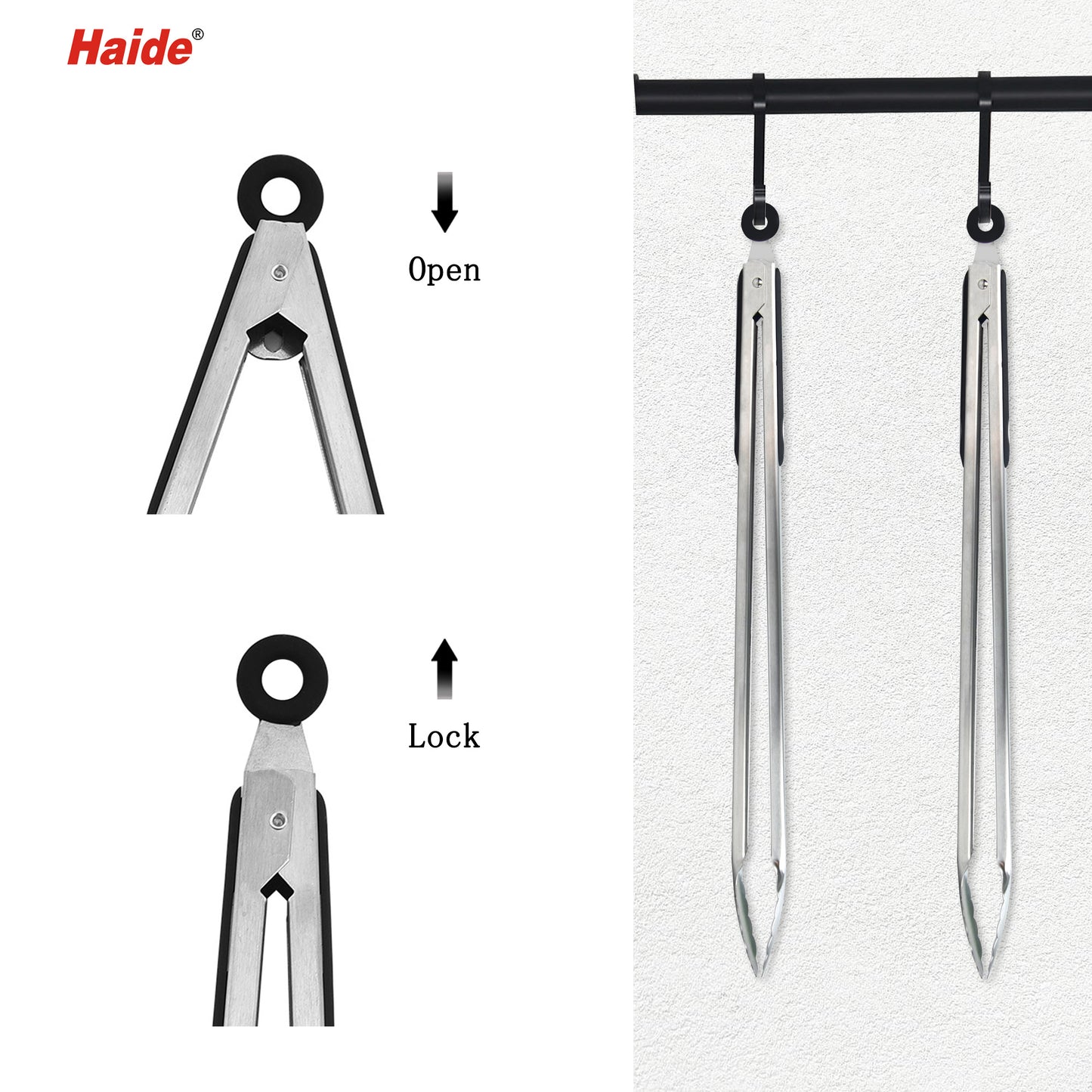 1pc 18inch Food Tongs Stainless Steel Silicone Heat Resistant Tongs Bread Clamp Salad Clip Outdoor Camping Picnic Hiking, Cookware Barbecue Tool Accessories