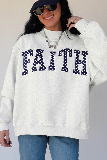 Light Grey High Neck Polka Dot Slogan Printed Baggy Sweatshirt
