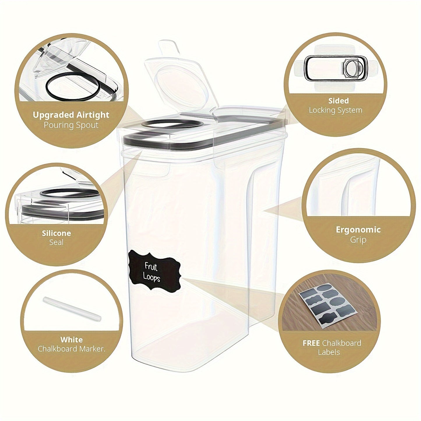 BPA-Free Plastic Airtight Food Storage Containers, 2/4 Pack 2.5L/88oz 4pcs Set with Labels, Stackable & Space-saving Design, Dishwasher Safe, Black, for Cereal Snacks Sugar, Kitchen Organization Cereal Dispenser Modern Kitche