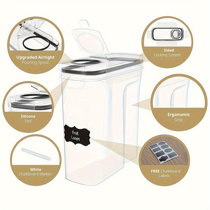 BPA-Free Plastic Airtight Food Storage Containers, 2/4 Pack 2.5L/88oz 4pcs Set with Labels, Stackable & Space-saving Design, Dishwasher Safe, Black, for Cereal Snacks Sugar, Kitchen Organization Cereal Dispenser Modern Kitche