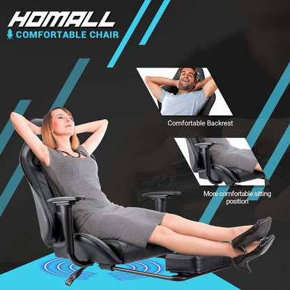 Gaming Chair Massage Office Chair High Back PU Leather Chair with Footrest