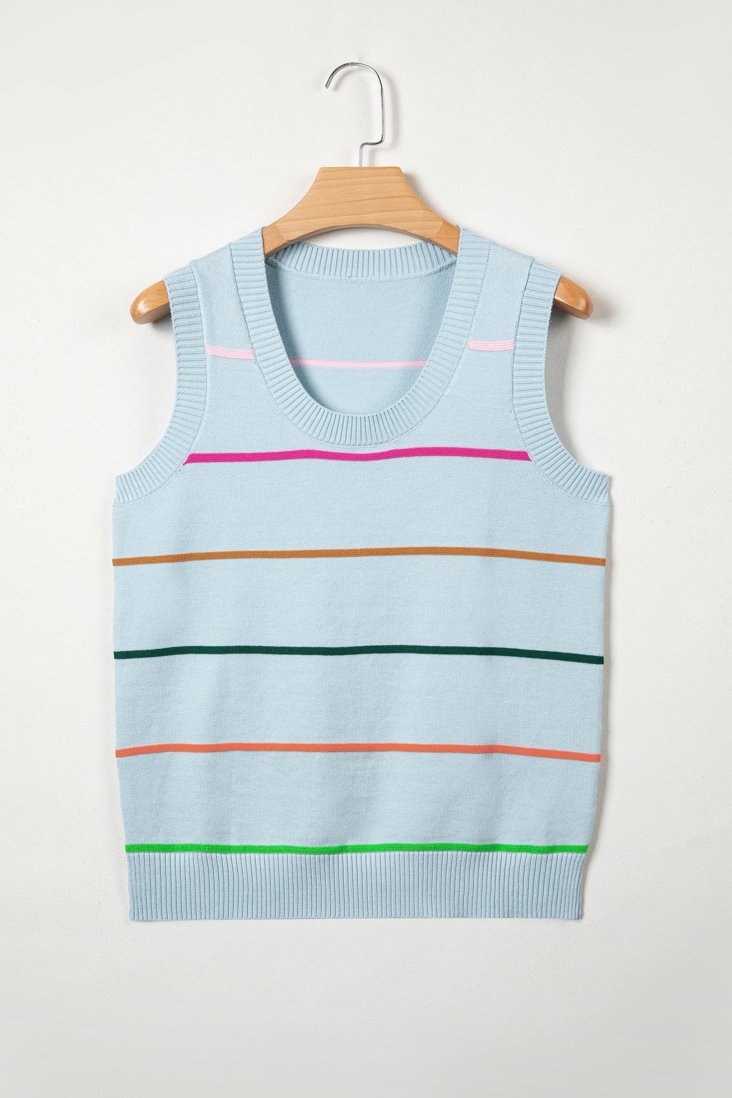 Green Stripe Round Neck Knitted Sweater Tank