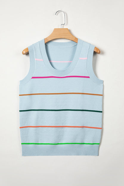 Green Stripe Round Neck Knitted Sweater Tank