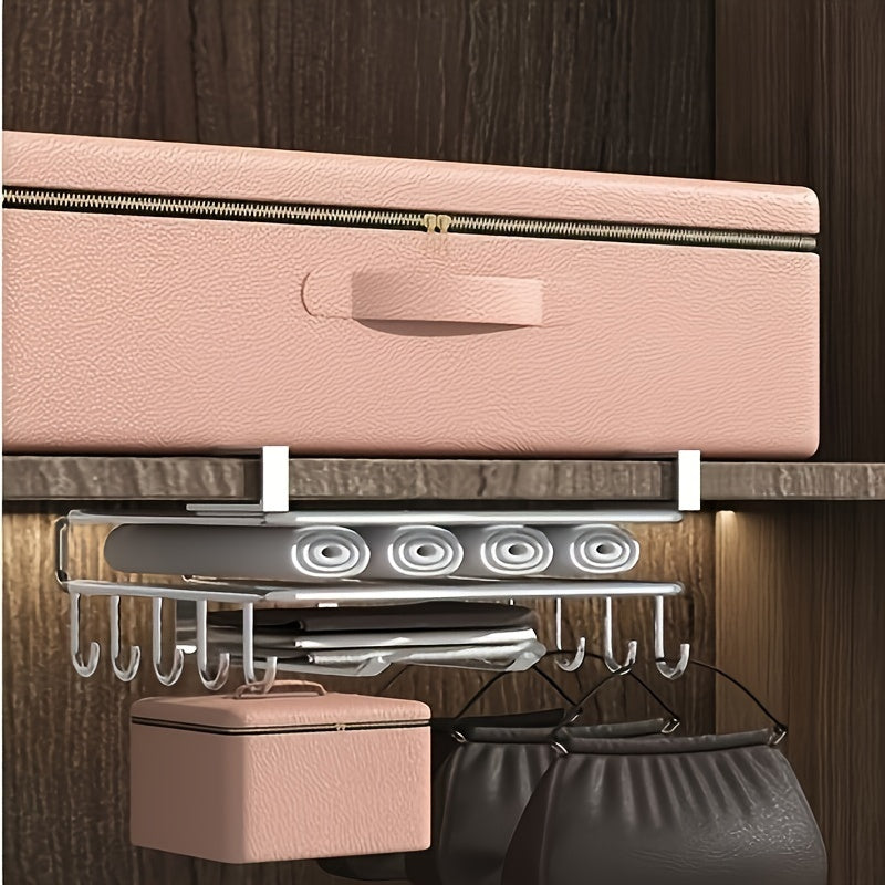 Stainless Steel No-Drill Kitchen Storage Rack for Hanging Under Cabinets, with a Board Holder, Paper Towel Holder, And Pot Lid Organizer