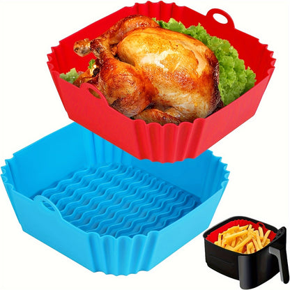 2pcs Square/rotundity Silicone Air Fryer Liner -8 Inches Reusable Air Fryer- Air Fryer Accessories - Air Fryer Insert for 4 to 7 QT Ovens And Microwave Accessories (red+blue), Air Fryer Oven Accessories, Chefman Air Fryer Acc