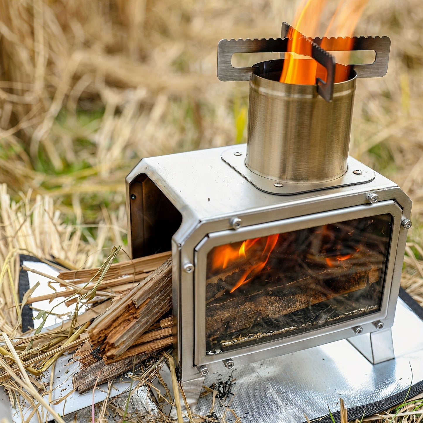 1pc Multi-functional Portable Stainless Steel Wood Stove, Lightweight Camping Cookware For Outdoor Picnic And Camping