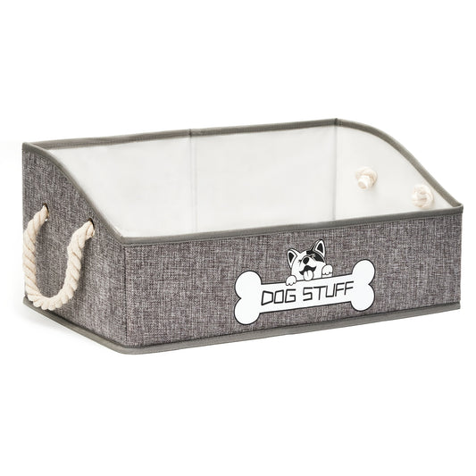 Collapsible Fabric Dog Toy Box And Storage Bin with Handle - Trapezoid Basket Chest Organizer for Pet Toys, Blankets And Accessories