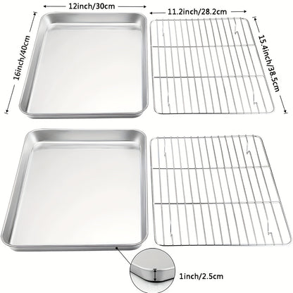 1pc Baking Sheet And Rack, Stainless Steel Cookie Sheet, Baking Pan Tray with Cooling Rack, Toxic & Healthy, Free & Dishwasher Safe, for Outdoor Picnic Party BBQ Accessories Kitchen Accessories