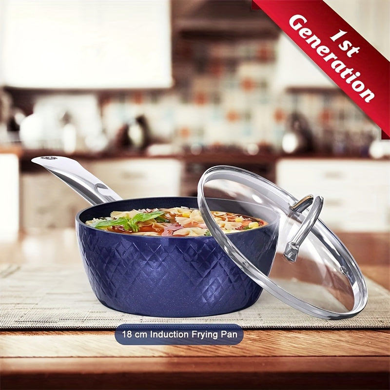 1set Kitchen Cookware Sets, Nonstick Ceramic Blue 1.2 Quart Pot Saucepan With Lid, 8 Inch Small Frying Pan And 9.5 Hard Anodized Frying Skillet Pan, Induction Nonstick Ceramic Flying Cooking Pan Stock Pot